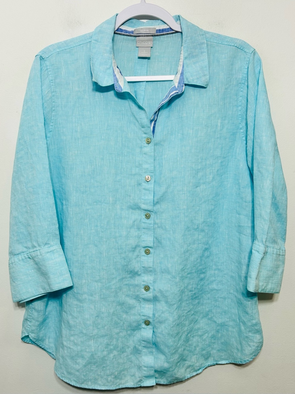 Chicos 100% Linen No Iron Button Up Shirt Womens Size 12